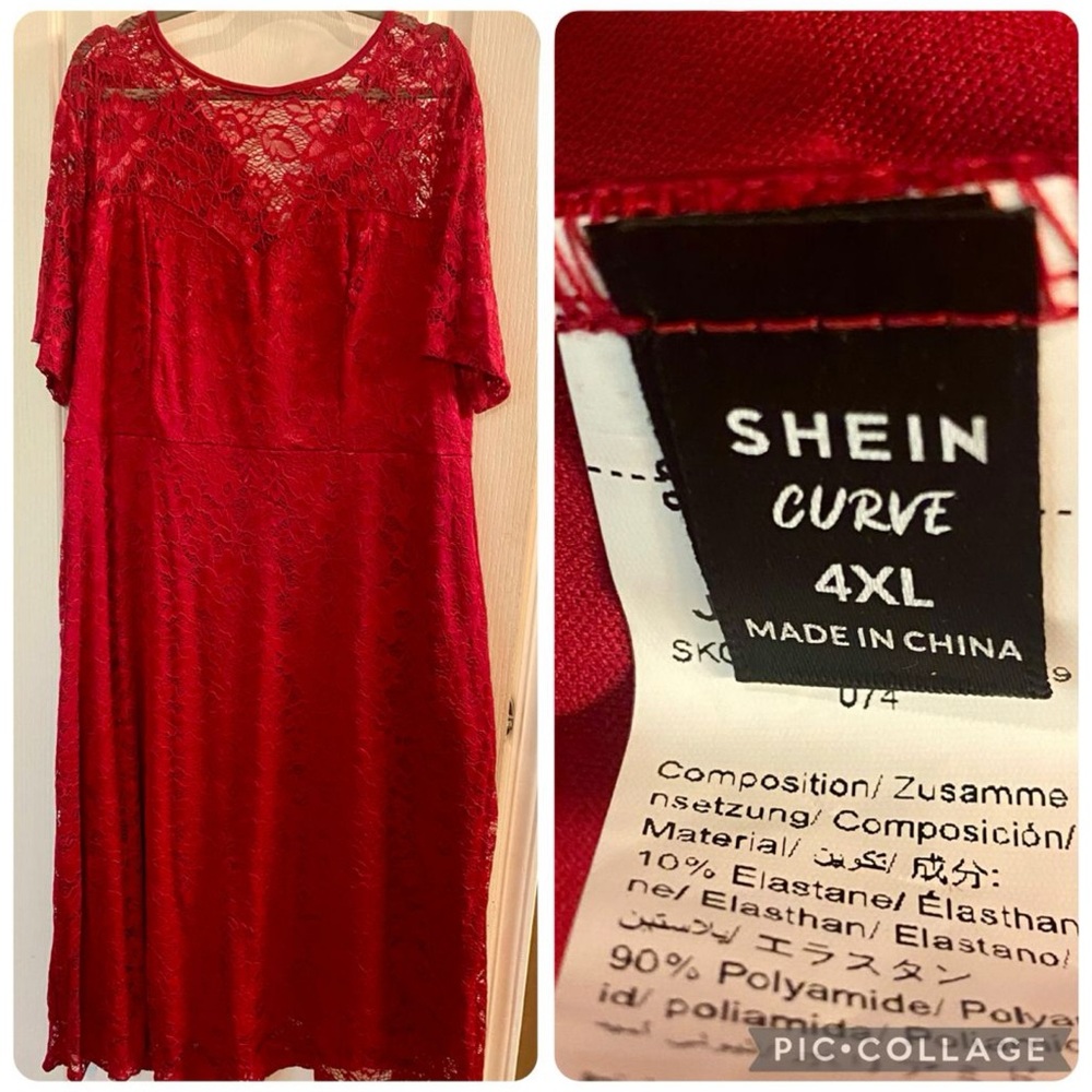 SHEIN Curve Elegant Red Lace Dress
